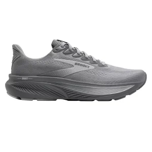 Gray Brooks Ghost running shoe featuring a mesh upper, cushioned sole, and lace-up closure.