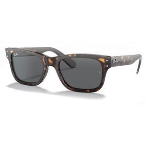 Tortoise-shell pattern Ray-Ban sunglasses with dark lenses and the Ray-Ban logo on the frame and lens.