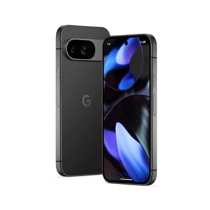 A Google Pixel 9 is shown, available for free with a T-Mobile plan. The phone features a sleek design with dual rear cameras and a vibrant display.