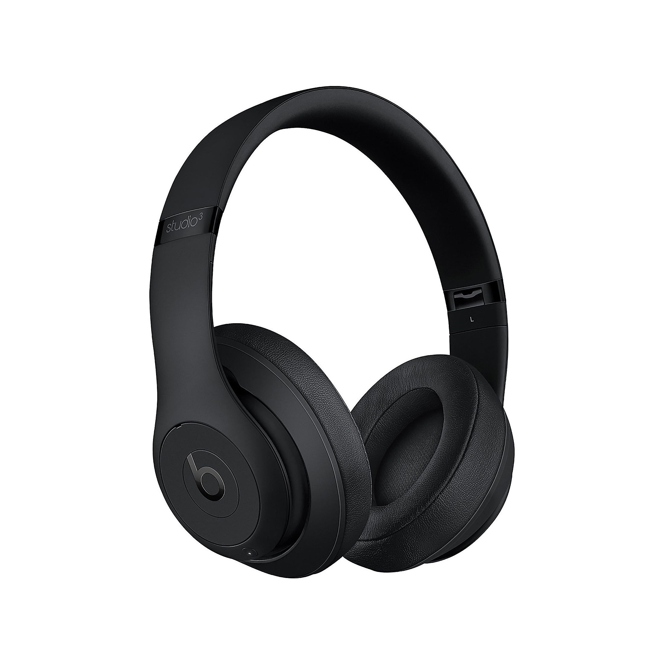 Black over-ear headphones with the Beats logo and \“studio³\“ on the headband, featuring cushioned ear pads.