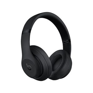 Black over-ear headphones with the Beats logo and \“studio³\“ on the headband, featuring cushioned ear pads.