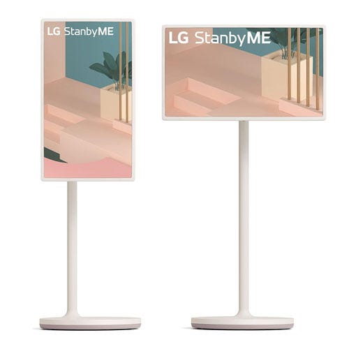 an LG StanbyME monitor displaying vertical and horizontal views