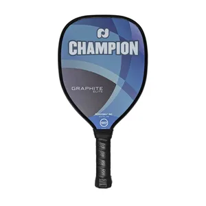 Champion Graphite Elite pickleball paddle with a blue and black design, featuring a textured grip.