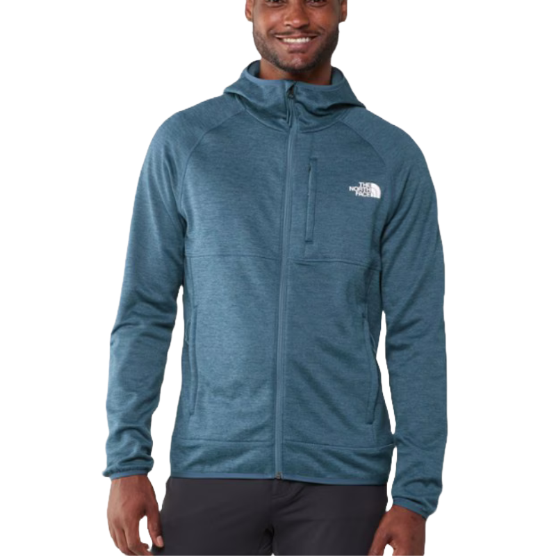 Men's blue North Face Canyonlands Hoodie with full zip, hood, and logo on the left chest. The hoodie features a chest pocket and two front pockets.