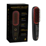 Pursonic Modern Velvet Heated Hair Straightener with ceramic glaze heating comb, curved design, cordless portability, three temperature settings (356°F/320°F/284°F), and USB rechargeable feature.