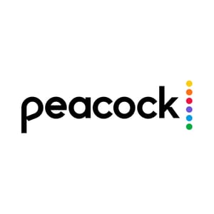 Logo of Peacock, a streaming service, featuring a wordmark with multicolored dots representing a peacock's tail.
