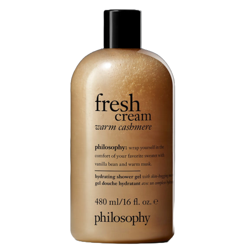 Philosophy Fresh Cream Warm Cashmere hydrating shower gel with a comforting scent of vanilla bean and warm musk, 480 ml (16 fl. oz.).
