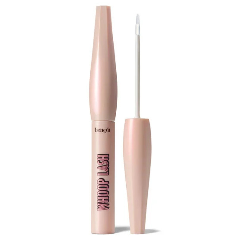 Benefit Whoop Lash, featuring a sleek, pink tube design with an open applicator brush.