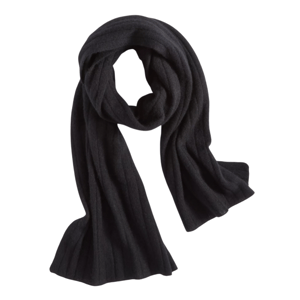 A black, ribbed scarf with a soft texture.