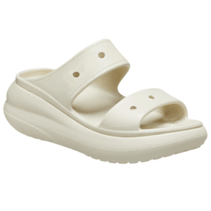 Cream-colored slide sandal with a thick, cushioned sole and two perforated straps for breathability.