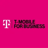 T-Mobile for Business logo on a magenta background, featuring the iconic \“T\“ logo and bold black text promoting business services.