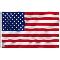 An American flag with 50 stars representing the states and 13 stripes symbolizing the original colonies.