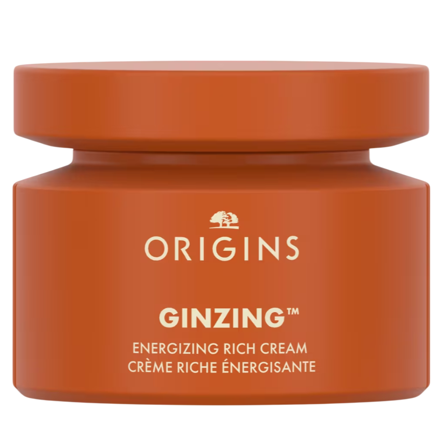 Origins Ginzing Energizing Rich Cream in an orange jar.