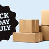 black friday in july text over black background with red shopping bags