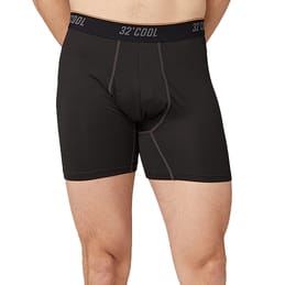 Black men's boxer briefs with \“32° COOL\“ on the waistband, featuring a snug fit and visible seams.