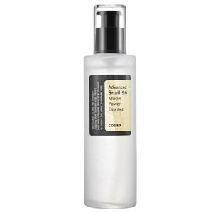 COSRX Advanced Snail 96 Mucin Power Essence features a sleek bottle design with a pump dispenser.