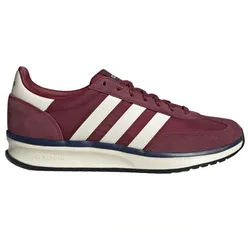 Maroon Adidas sneaker with white stripes and a Cloudfoam sole, featuring suede and synthetic materials.