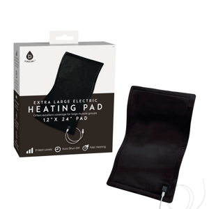 Extra-large electric heating pad, 12\“ x 24\“, with three heat levels, auto shut-off, and fast heating features. Suitable for large muscle groups.